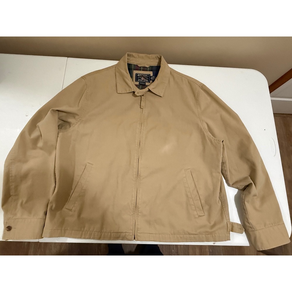 American Living Mens XXL Khaki Harrington Jacket Plaid Lined Tan Full Zip Cotton